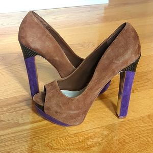 H by Halston Leather Purple Suede Pump Approximately 5 1/2 inch Heels